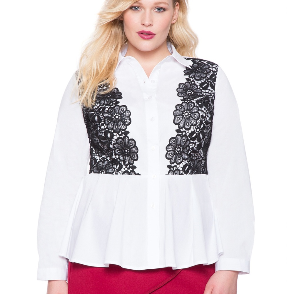 Eloquii peplum blouse with lace overlay